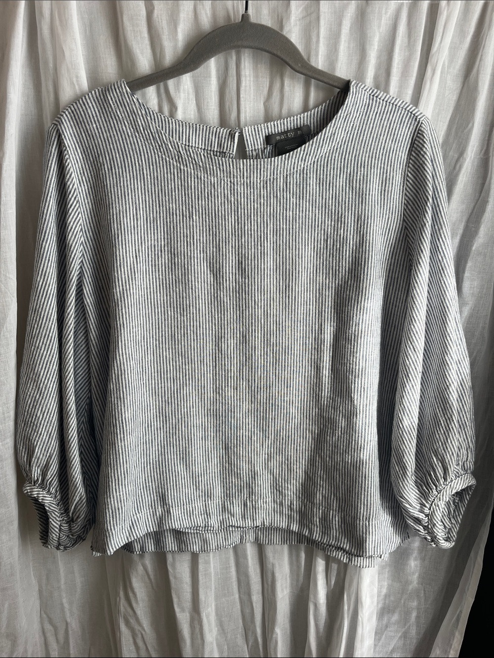 Gray & White Pinstripe Balloon Sleeve Blouse
